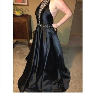 Black open back prom dress